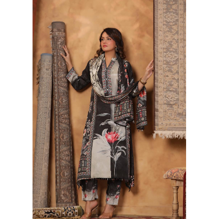 women floral print kurta set black
